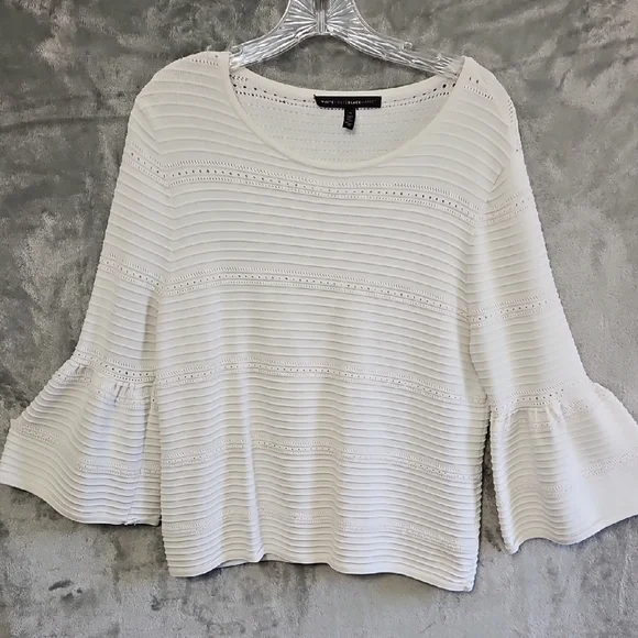 White House Black Market Med Ivory Textured Bell Sleeve Sweater pullover - Picture 1 of 9